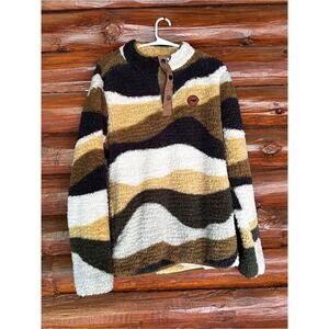 Men's Sherpa 3 button pullover in Brown, Black & Cream Wave Pattern